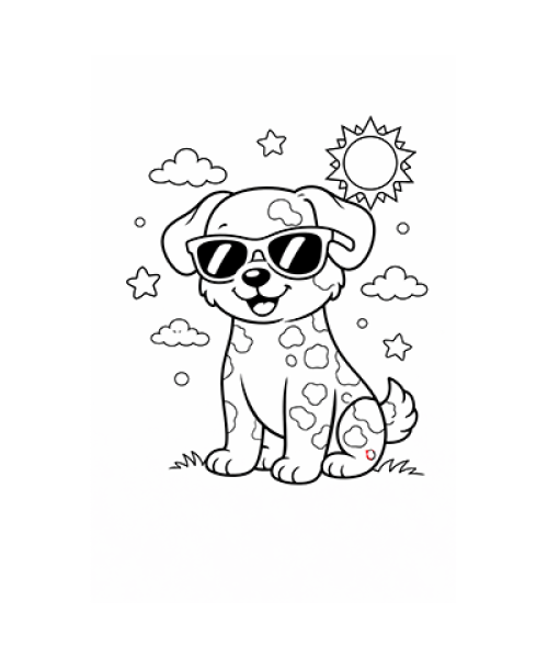 Ausmalbild Hund mit Sonnenbrille 074