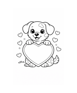 Ausmalbild Hund mit Herzen 076