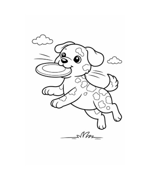 Ausmalbild Hund fängt Frisbee 079