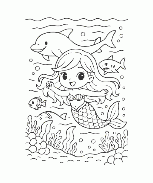 Ausmalbild Meerjungfrau 026