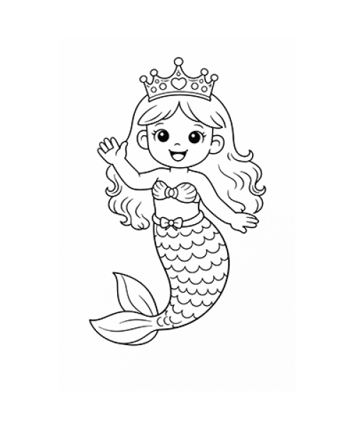 Ausmalbild Meerjungfrau winkt