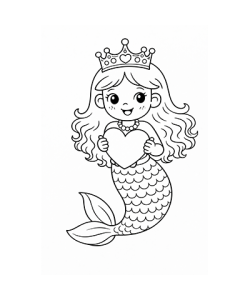 Ausmalbild Meerjungfrau mit Herz