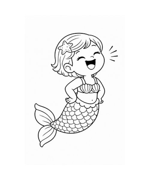 Ausmalbild Meerjungfrau mit kurzen Haaren