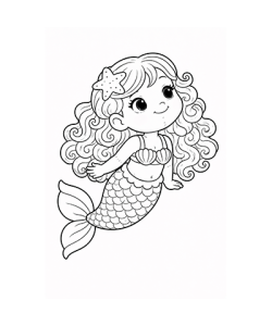 Ausmalbild Meerjungfrau mit Locken