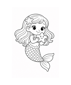 Ausmalbild Meerjungfrau mit Stern