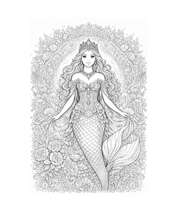 Ausmalbild Meerjungfrau vor Blumenbogen