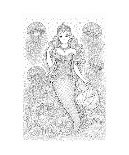 Ausmalbild Meerjungfrau mit Quallen