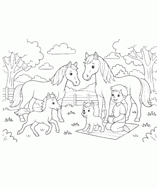 Ausmalbild Pferde 001