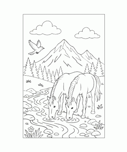 Ausmalbild Pferde 048