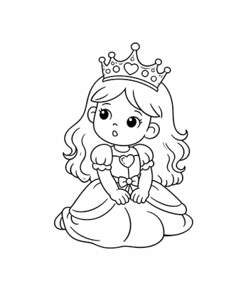 Ausmalbild Prinzessin guckt überrascht