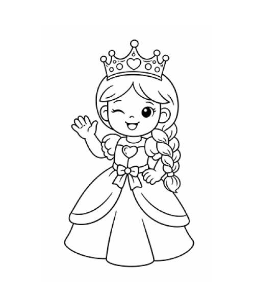Ausmalbild Prinzessin zwinkert und winkt