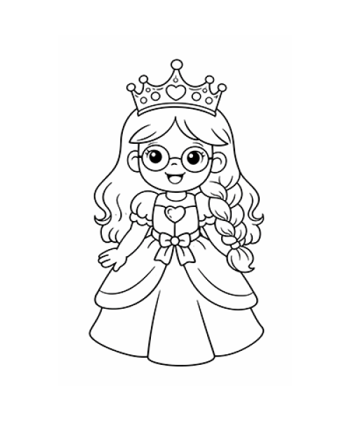Ausmalbild Prinzessin mit Brille