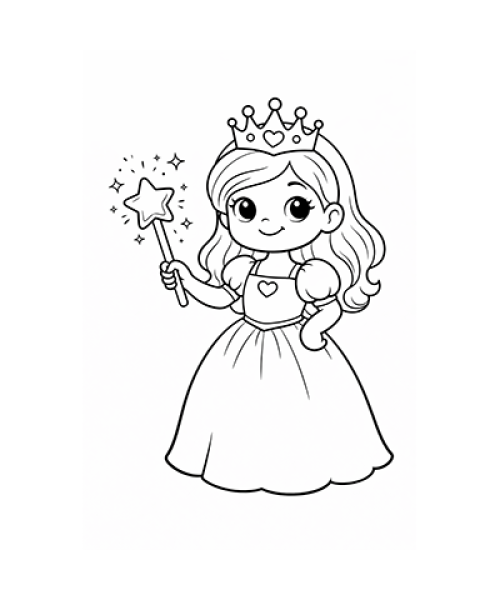 Ausmalbild Prinzessin hält Sternenzepter