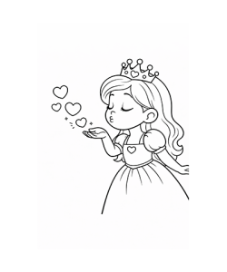 Ausmalbild Prinzessin herzlicher Kuss