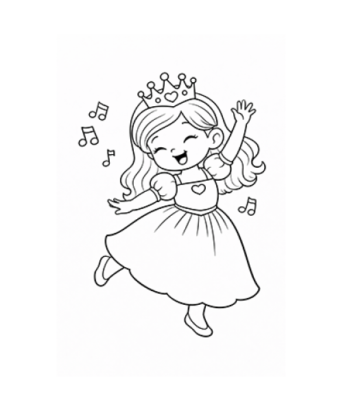 Ausmalbild Prinzessin tanzt fröhlich