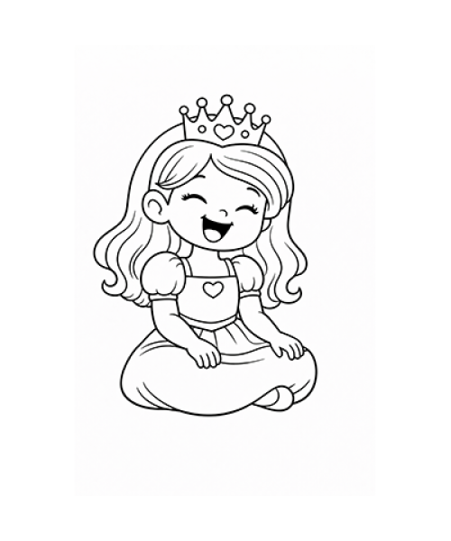 Ausmalbild Prinzessin sitzt und lacht