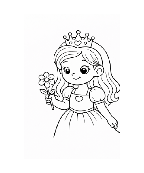 Ausmalbild Prinzessin hält Blume