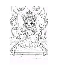 Ausmalbild Prinzessin sitzt auf Thron