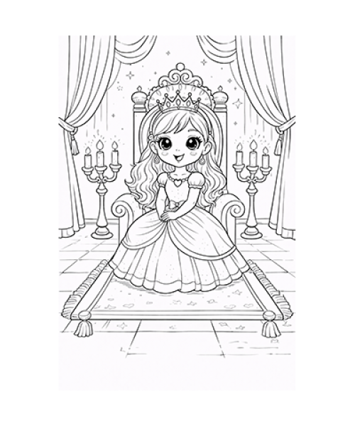 Ausmalbild Prinzessin sitzt auf Thron