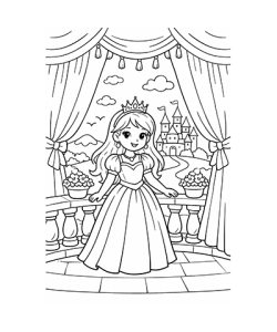 Ausmalbild Prinzessin vor Schloss