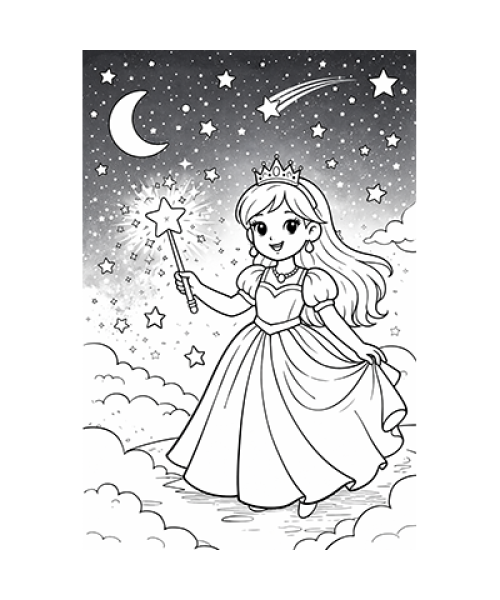 Ausmalbild Prinzessin Sternenhimmel