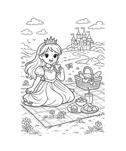 Ausmalbild Prinzessin macht Picknick