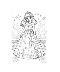 Ausmalbild Prinzessin im schönen Kleid