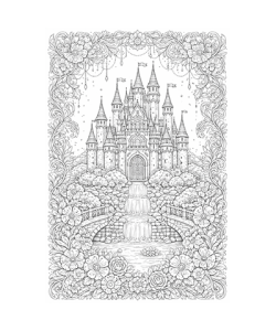 Ausmalbild Schloß Blumenrahmen