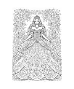 Ausmalbild Prinzessin mit Blumenkleid