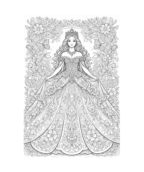 Ausmalbild Prinzessin mit Blumenkleid