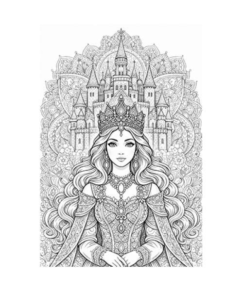 Ausmalbild Prinzessin vor Schloß