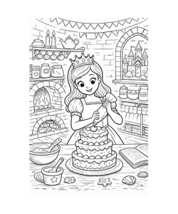 Ausmalbild Prinzessin macht Torte
