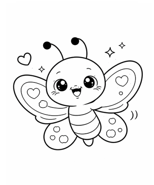 Ausmalbild Schmetterling fliegt und lächelt 046